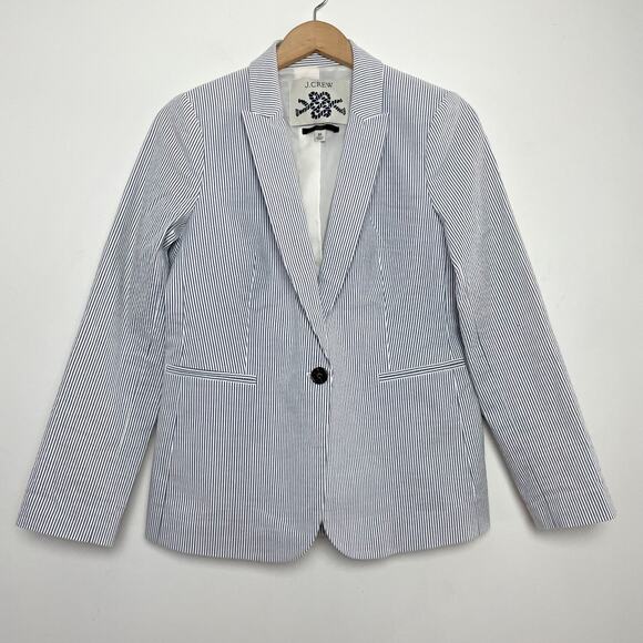 J Crew Parke Preppy Coastal Striped Light Academia Seersucker Blazer Size 10 - Picture 1 of 7